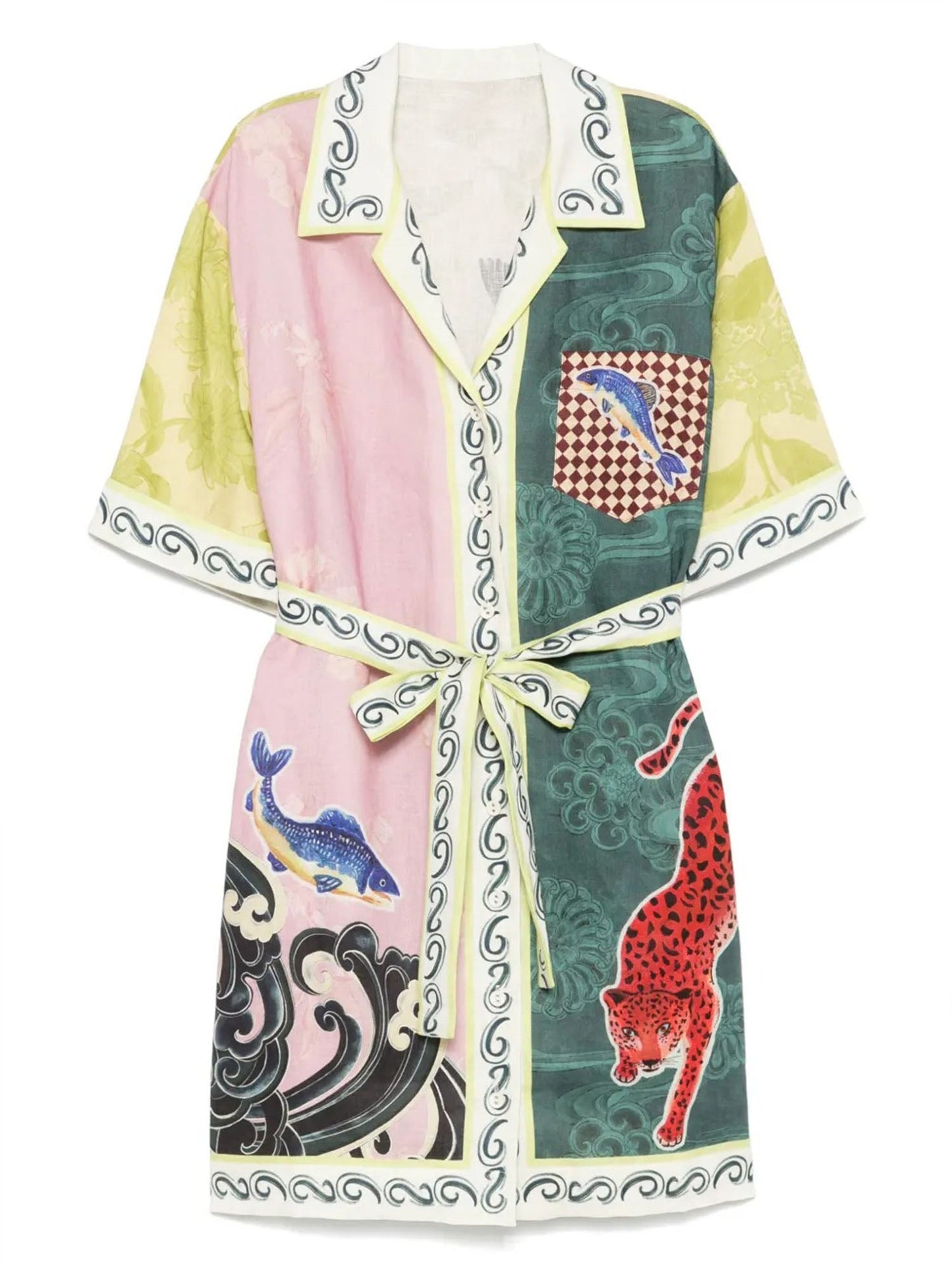 Colorblock Mythical Print Mini Shirt Dress