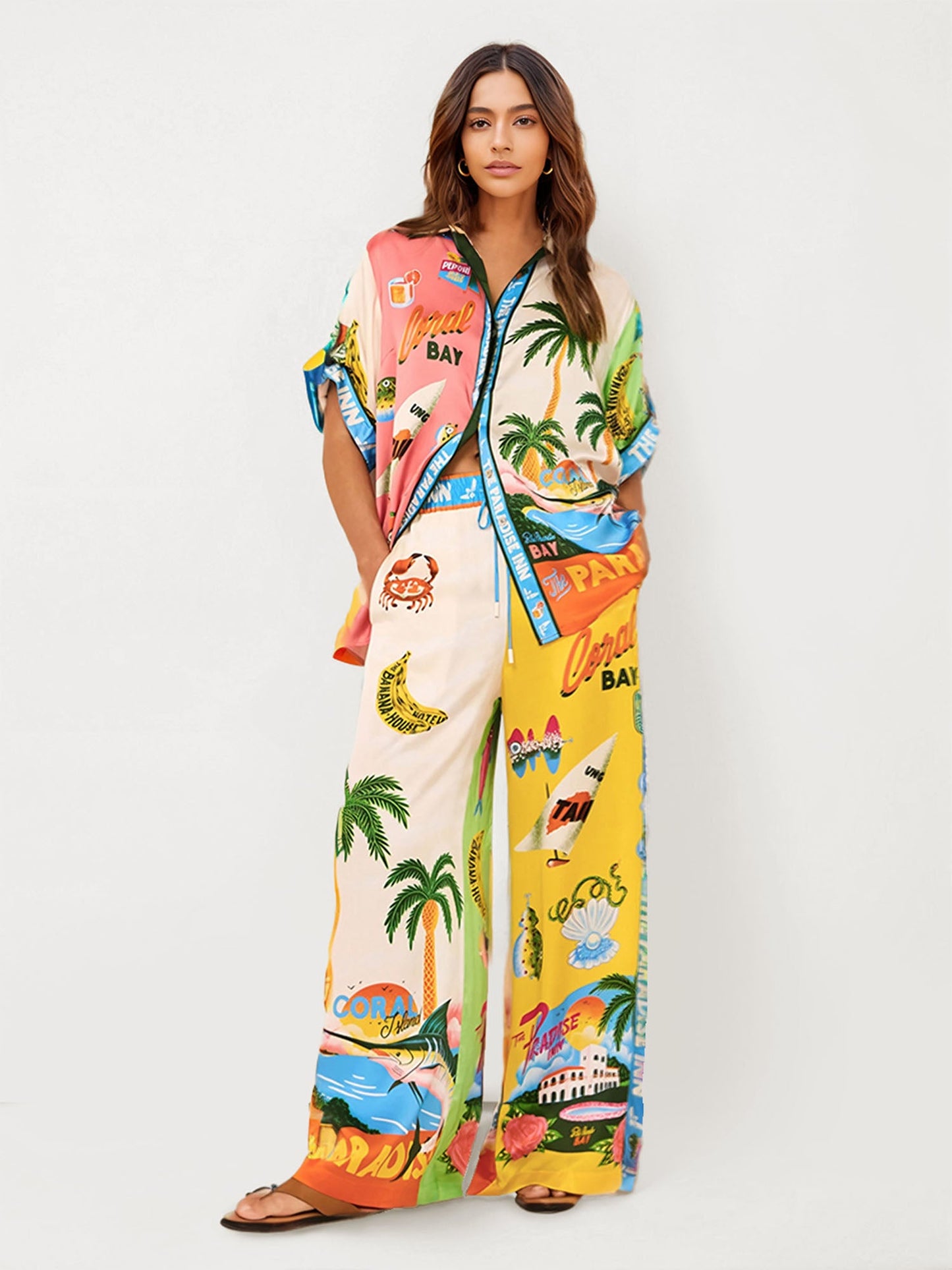 Sunset Beach Graphic Print Button-Up Shirt