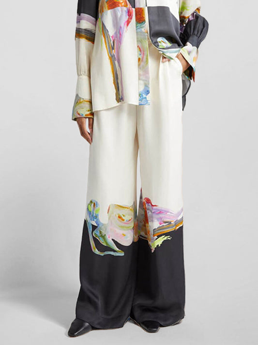 Abstract Art Print Wide-Leg Pants