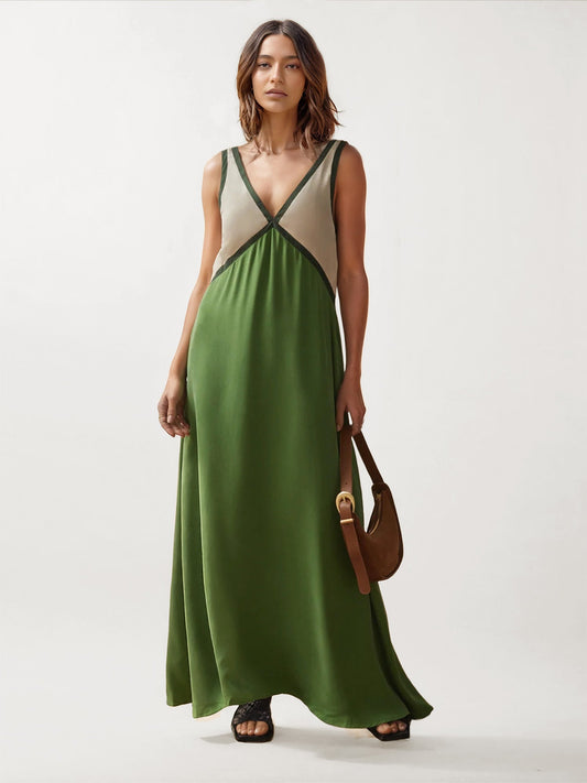 Color Block V-Neck Maxi Dress
