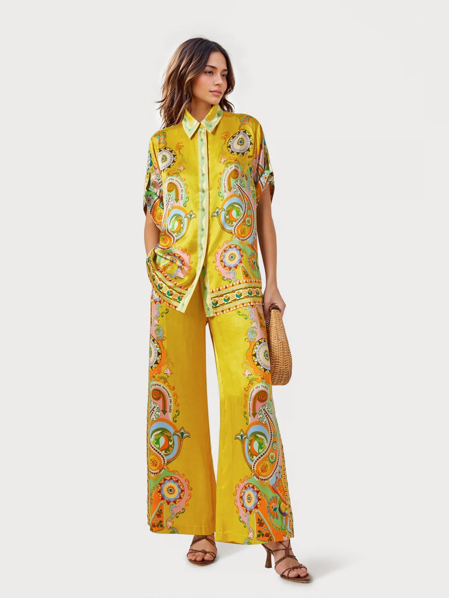 Luxe Satin Cashew Blossom Oversized Shirt