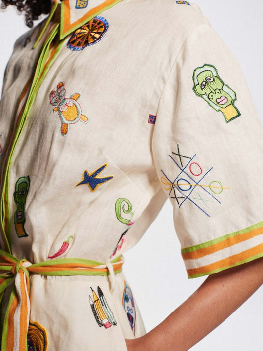 Vintage Graphic Print Mini Dress with Tie Waist