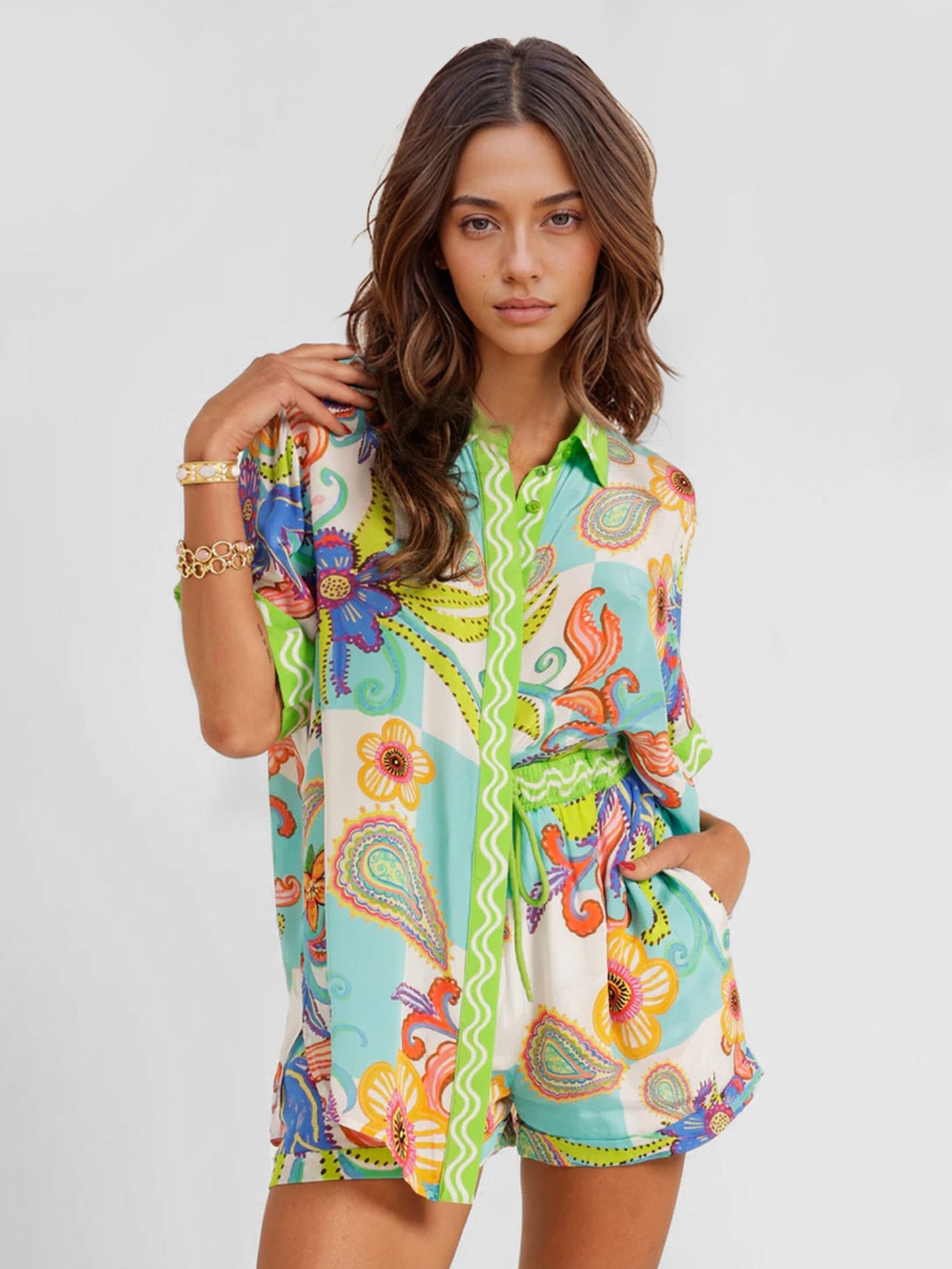 Colorful Paisley Print Two-Piece Set