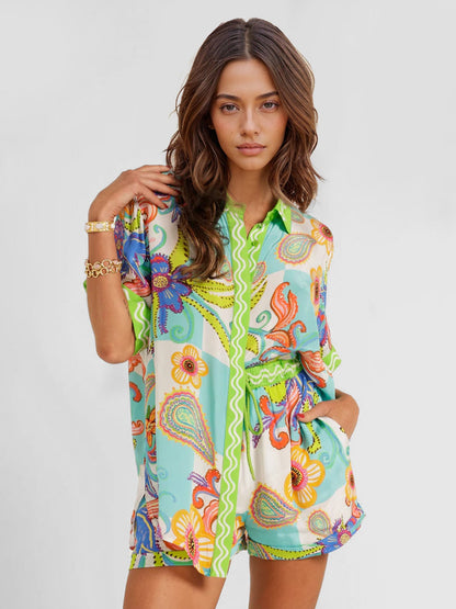 Colorful Paisley Print Two-Piece Set