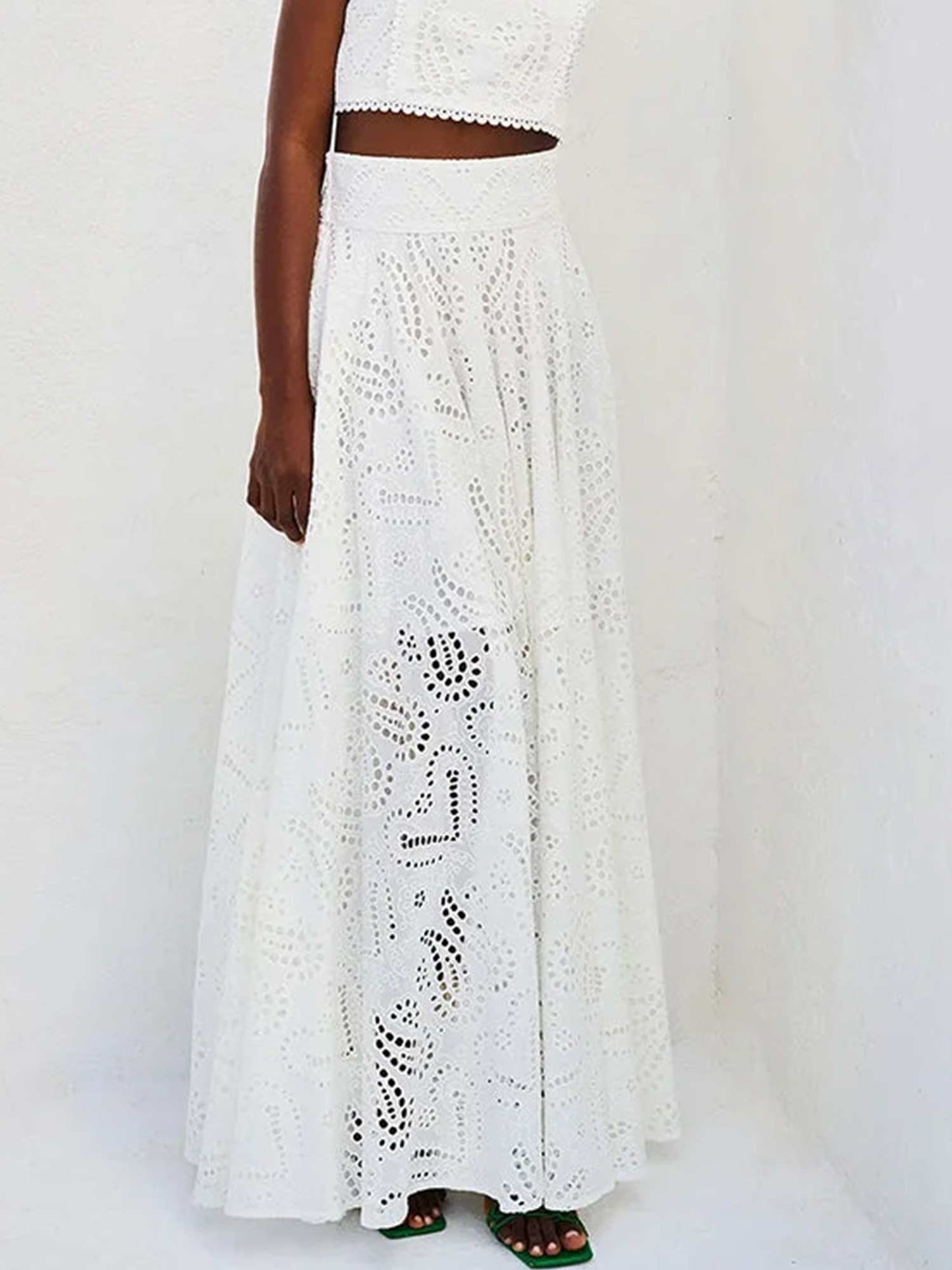Embroidered Eyelet Maxi Skirt