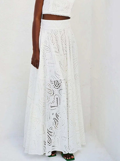 Embroidered Eyelet Maxi Skirt