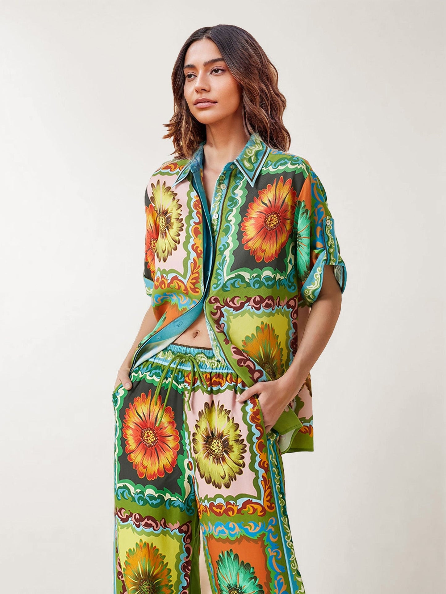 Floral Harmony Oversized Button-Down Shirt