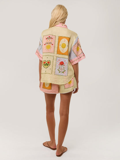 Citrus Garden Embroidered Shirt & Shorts Set