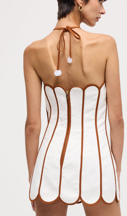 Scalloped Linen Halter Mini Dress