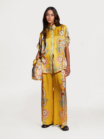 Luxe Satin Oversized Pants with Modern Print