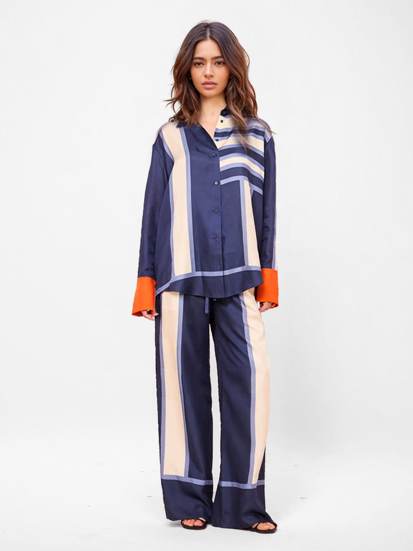 Bold Stripe Print Button-Up Shirt