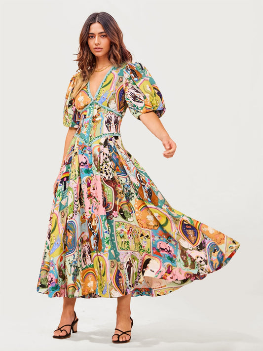 Vibrant Floral Print Maxi Dress