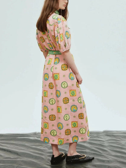 Fruit Garden Belted Midi Dress
