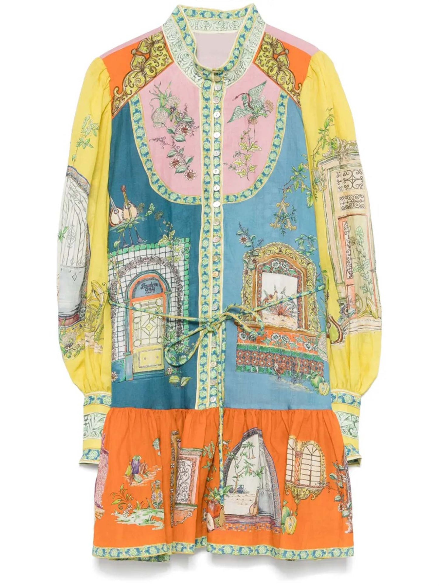 Vintage-Inspired Printed Button-Up Mini Dress