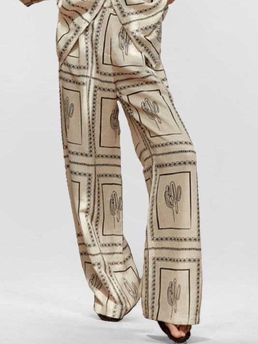 Cactus Print High-Waisted Pants