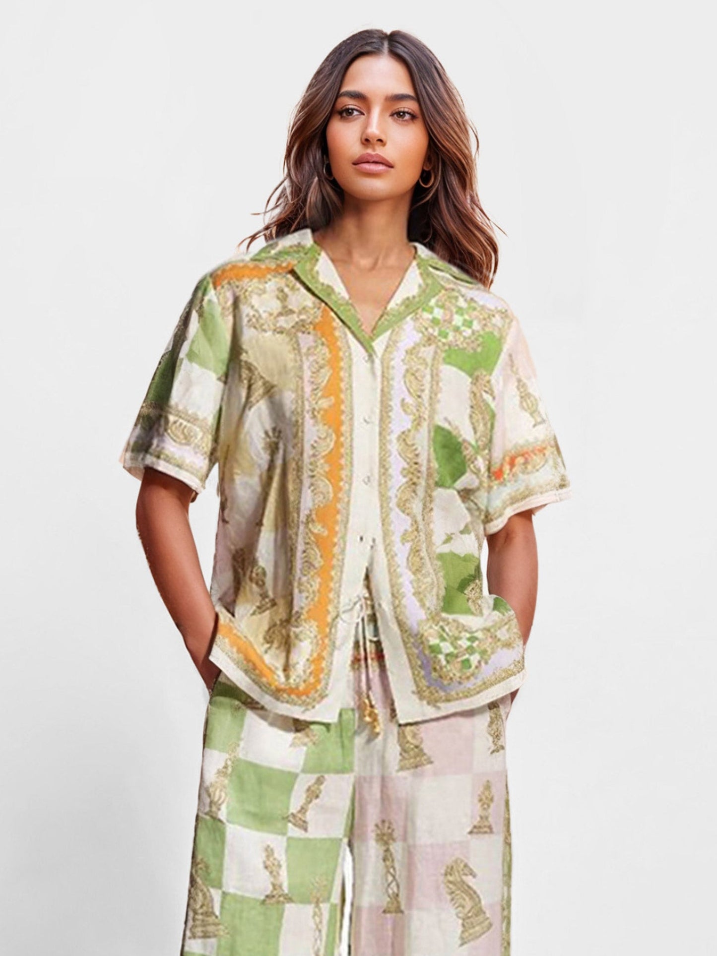 Vintage Chess Print Short-Sleeve Shirt