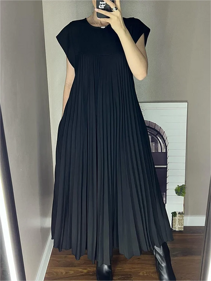 Sleeveless Pleated Simple Solid Color Dress👗