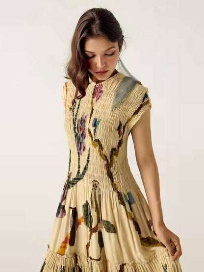 Pleated Print Maxi Dress