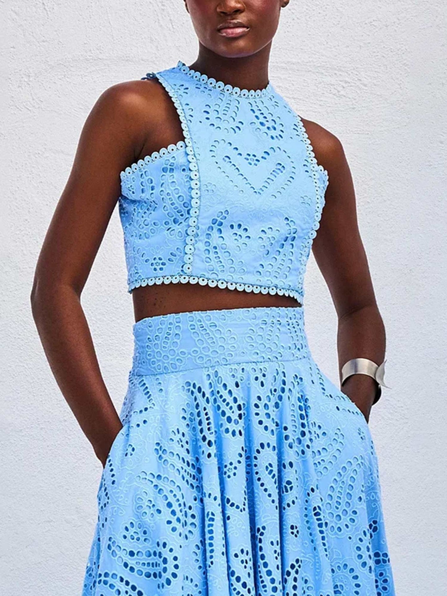 Embroidered Eyelet Crop Top