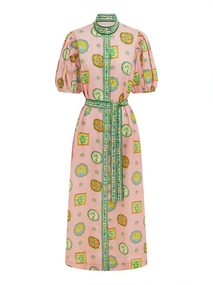 Fruit Garden Belted Midi Dress
