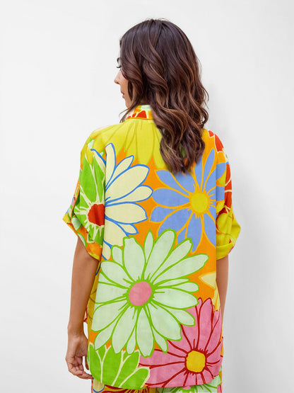 Bold Floral Print Short-Sleeve Shirt