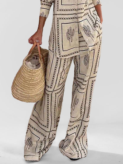 Cactus Print High-Waisted Pants