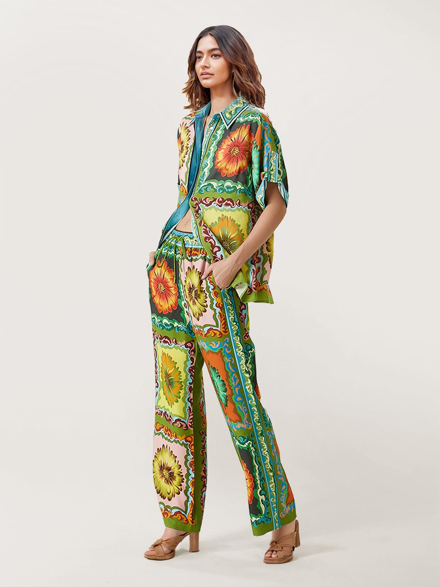 Floral Harmony Wide-Leg Pants