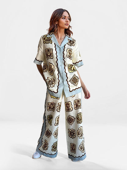 Abstract Print Wide-Leg Pants