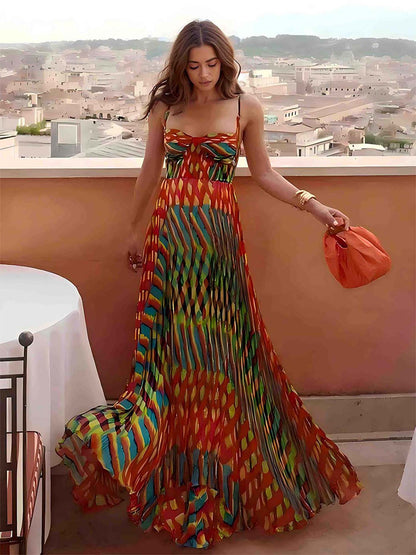 Boho Vibrant Striped Maxi Dress