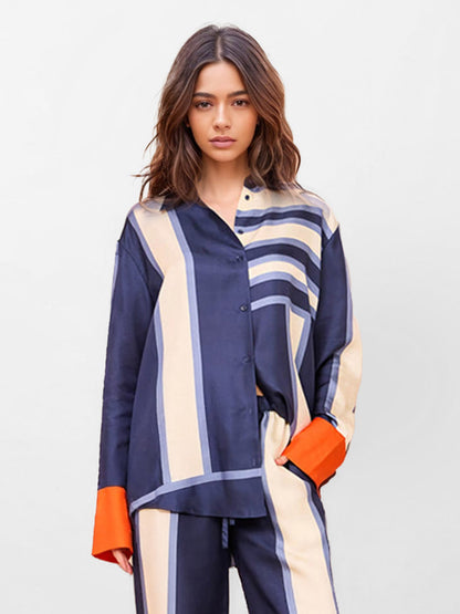 Bold Stripe Print Button-Up Shirt