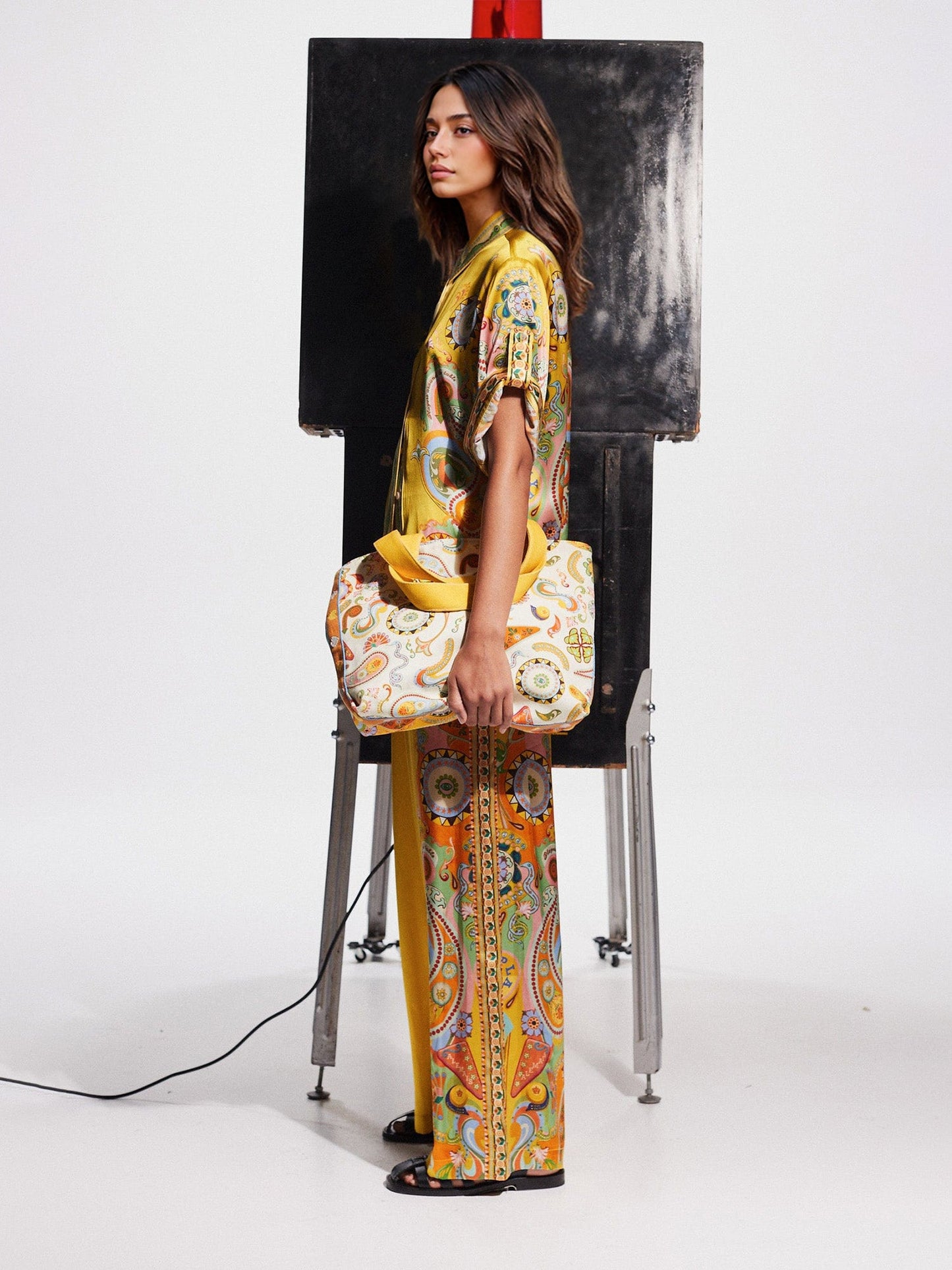 Luxe Satin Oversized Pants with Modern Print