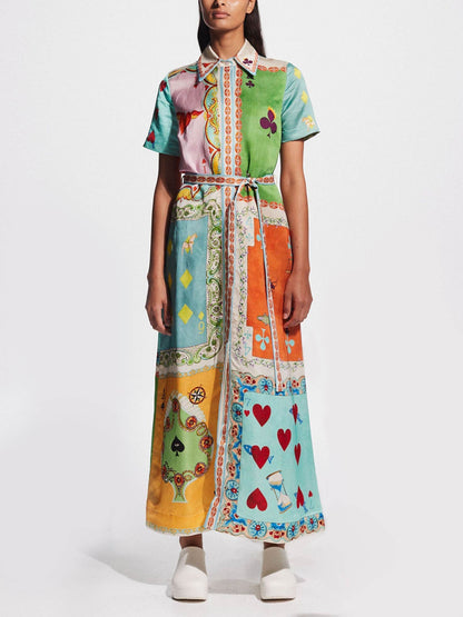 Playing Cards Print Midi Dress