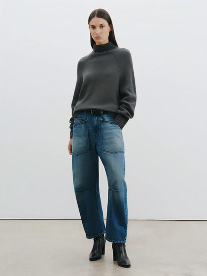 Sheer Chiffon Cape Blouse & Curved Silhouette Jeans