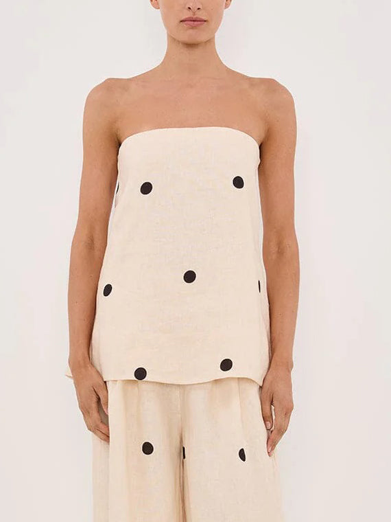 Classic Polka Dot Print Off-Shoulder Two-Piece Set