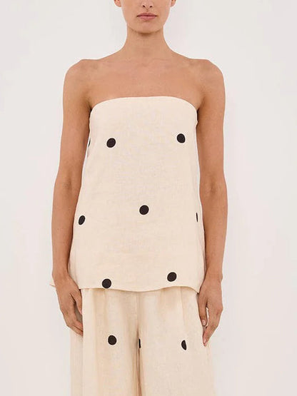 Classic Polka Dot Print Off-Shoulder Two-Piece Set