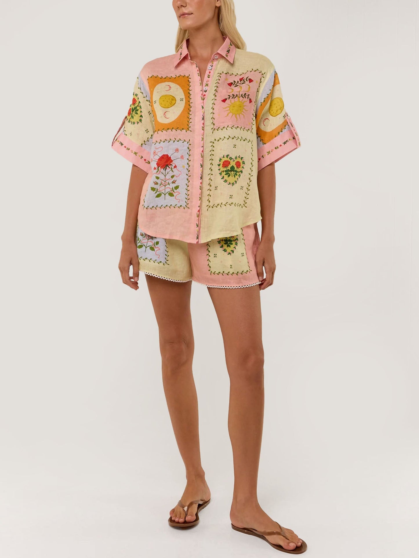 Citrus Garden Embroidered Shirt & Shorts Set