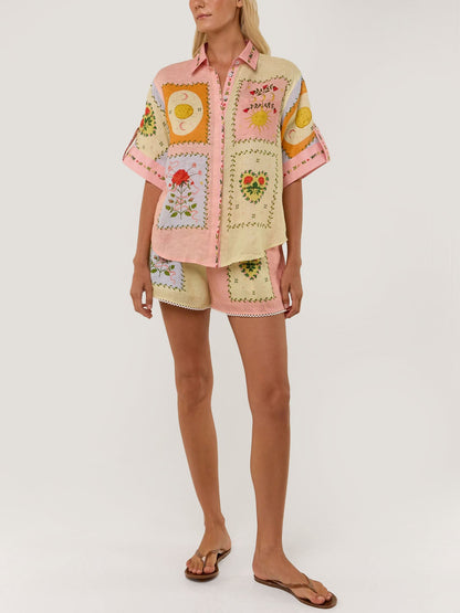 Citrus Garden Embroidered Shirt & Shorts Set