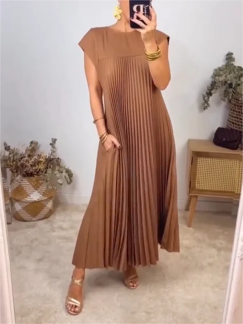 Sleeveless Pleated Simple Solid Color Dress👗