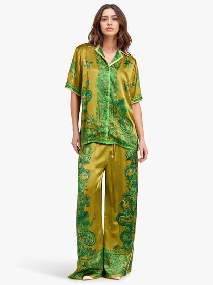 Floral Print Satin Loose-Fit Pants
