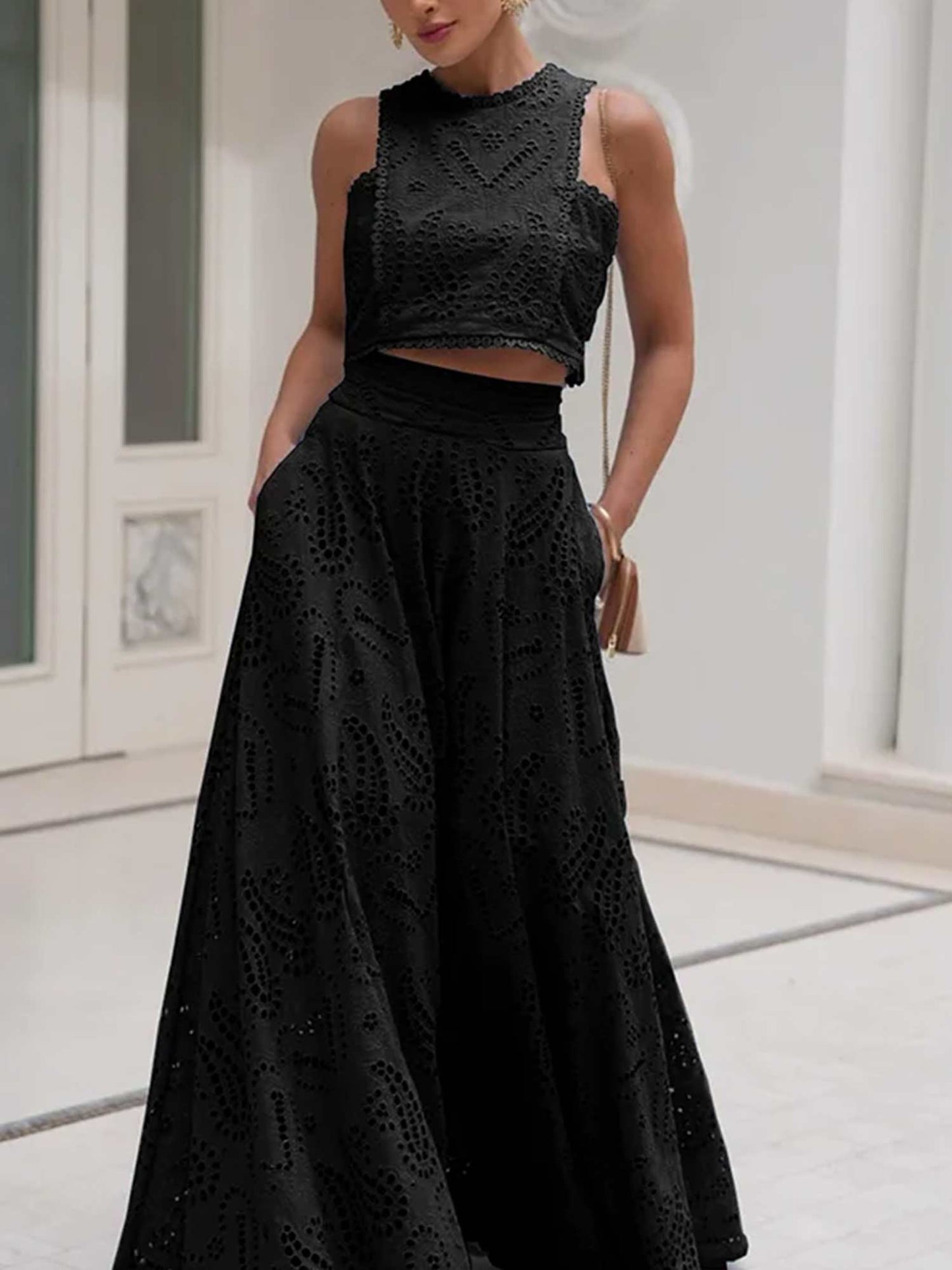 Embroidered Eyelet Crop Top