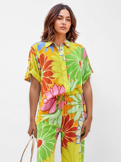 Bold Floral Print Short-Sleeve Shirt