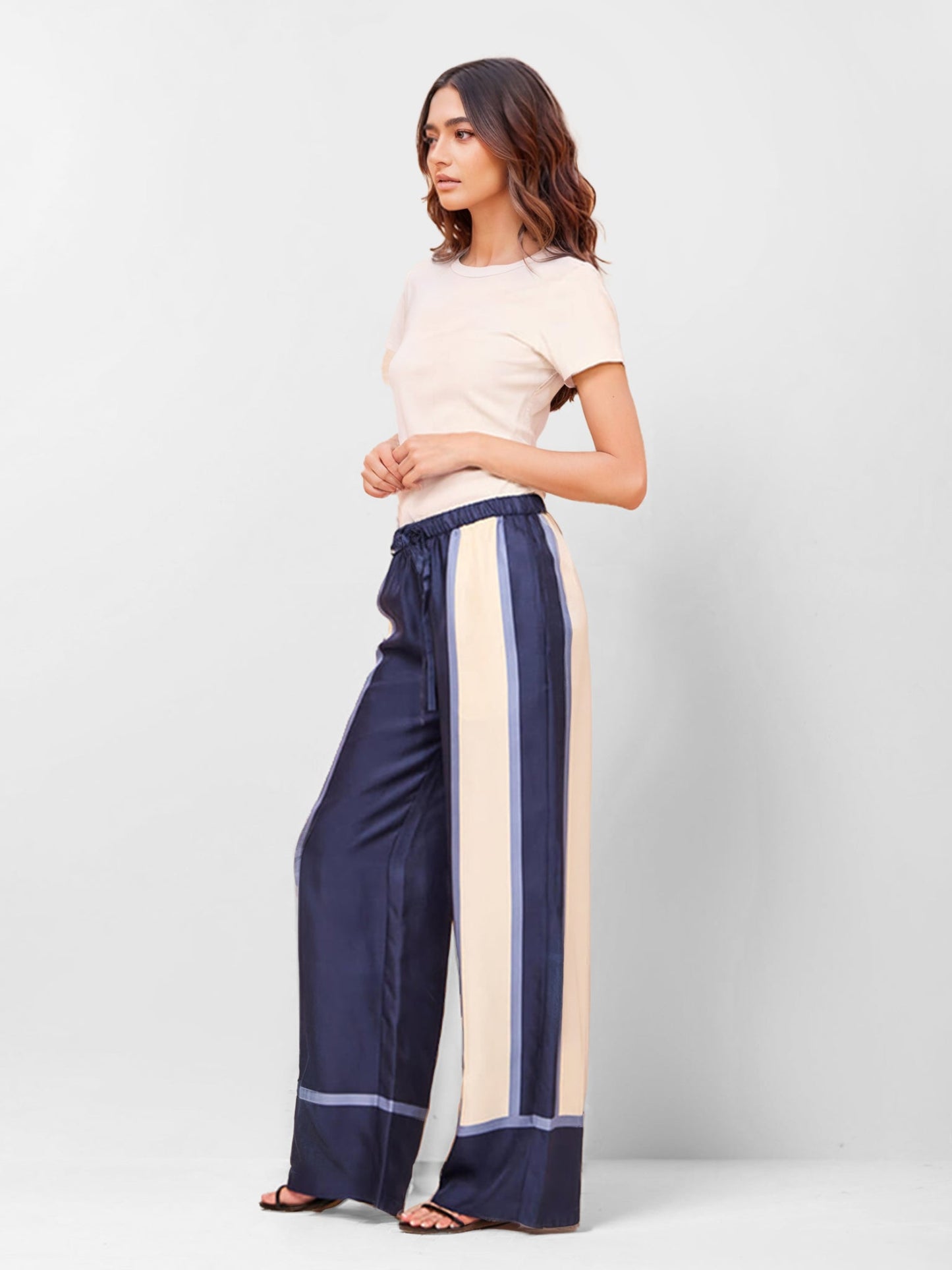 Bold Stripe Print Wide-Leg Pants