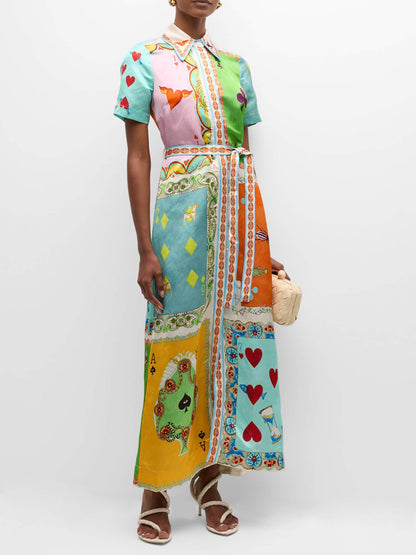 Playing Cards Print Midi Dress