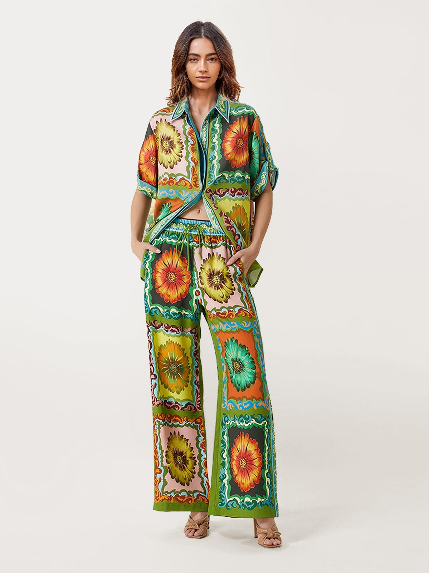 Floral Harmony Wide-Leg Pants