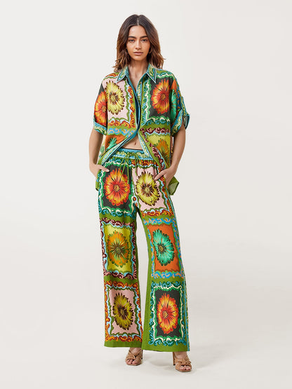 Floral Harmony Wide-Leg Pants