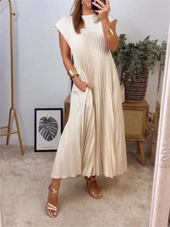 Sleeveless Pleated Simple Solid Color Dress👗