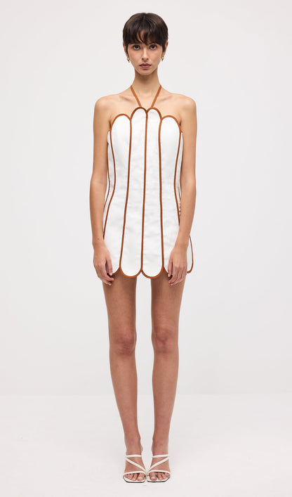 Scalloped Linen Halter Mini Dress