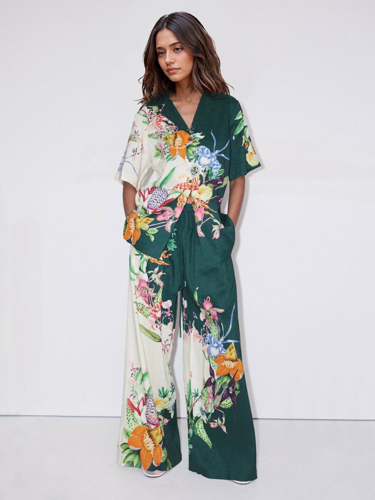 Floral Print Colorblock Shirt