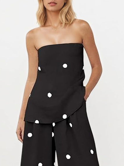 Classic Polka Dot Print Off-Shoulder Two-Piece Set