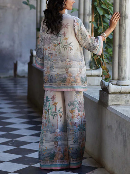 Pastel Oasis Wide-Leg Pants